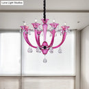 GobekUsa Modern Rose Red Glass Chandelier with Crystal Draping - 8-Light Chrome Pendant for Living Room