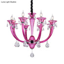 GobekUsa Modern Rose Red Glass Chandelier with Crystal Draping - 8-Light Chrome Pendant for Living Room