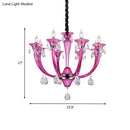 GobekUsa Modern Rose Red Glass Chandelier with Crystal Draping - 8-Light Chrome Pendant for Living Room
