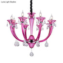 GobekUsa Modern Rose Red Glass Chandelier with Crystal Draping - 8-Light Chrome Pendant for Living Room