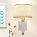 GobekUsa Modern Round Flaxen Sconce Lamp with Crystal Accent & Nickle Swoop Arm - Wall Mount Lighting