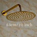 GobekUsa Golden Ultrathin Rainfall Shower Head Set with Wall Mount Brass Arm