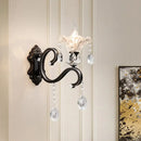 GobekUsa Modern Scalloped Crystal Wall Lamp with Curved Arm in Black