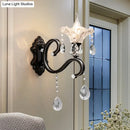 GobekUsa Modern Scalloped Crystal Wall Lamp with Curved Arm in Black