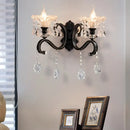 GobekUsa Modern Scalloped Crystal Wall Lamp with Curved Arm in Black