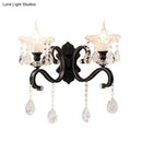 GobekUsa Modern Scalloped Crystal Wall Lamp with Curved Arm in Black