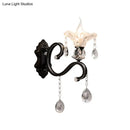 GobekUsa Modern Scalloped Crystal Wall Lamp with Curved Arm in Black