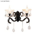 GobekUsa Modern Scalloped Crystal Wall Lamp with Curved Arm in Black