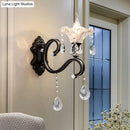 GobekUsa Modern Scalloped Crystal Wall Lamp with Curved Arm in Black