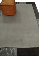 Modern Scandinavian 6x8 Silver and Charcoal Wool Hand Woven Area Rug | HL9