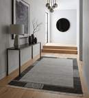 Modern Scandinavian Charcoal Silver Wool Hand Woven Area Rug 6x8