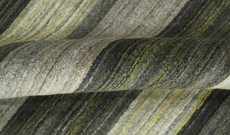 Modern Scandinavian Stripes 5x7 Antique Moss Green and Gray Wool Hand Woven Area Rug | HL20