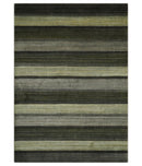 Modern Scandinavian Stripes 5x7 Antique Moss Green and Gray Wool Hand Woven Area Rug | HL20