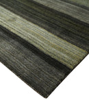 Modern Scandinavian Stripes 5x7 Antique Moss Green and Gray Wool Hand Woven Area Rug | HL20