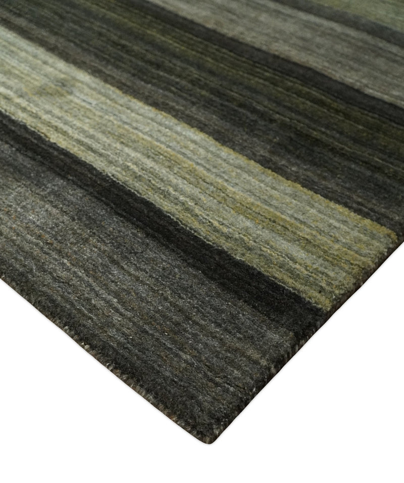 Modern Scandinavian Stripes 5x7 Antique Moss Green and Gray Wool Hand Woven Area Rug | HL20