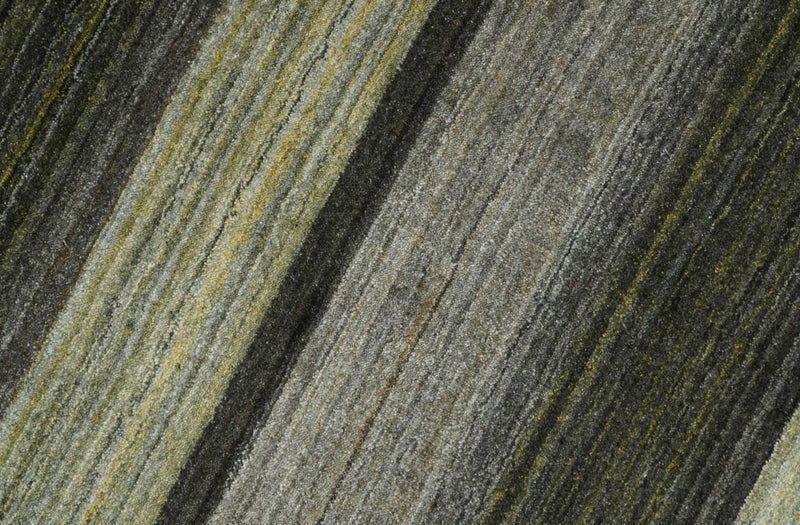 Modern Scandinavian Stripes 5x7 Antique Moss Green and Gray Wool Hand Woven Area Rug | HL20