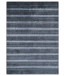 Modern Scandinavian Stripes 5x7 Blue and Silver Wool Hand Woven Area Rug | HL26