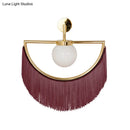 GobekUsa Modern Semi Sphere Sconce Light - Pink/Yellow/Purple Tassel Design - Matte White Glass Wall Light