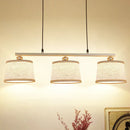 GobekUsa Modern Circular Pendant Light with Flaxen Fabric and 3 Bulbs for Open Kitchen Island Lighting