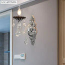 GobekUsa Modern Crystal Wall Sconce with Silver Candle Design - Ideal for Bedroom Lighting