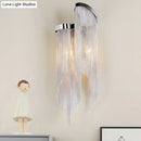 GobekUsa Modernist Aluminum Wall Light Sconce with Tassel Chain - 2 Bulbs Wall Mounted Lamp for Living Room