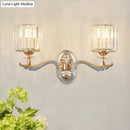 GobekUsa Modern Silver Cylinder Sconce with Clear Crystal Shade - Flush Mount Wall Light