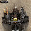 Modern silver double tiered corner shower shelf bathroom storage caddy by Decorbites