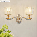 GobekUsa Modern Silver Cylinder Sconce with Clear Crystal Shade - Flush Mount Wall Light