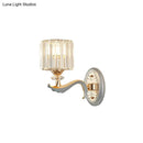 GobekUsa Modern Silver Cylinder Sconce with Clear Crystal Shade - Flush Mount Wall Light