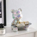 Modern silver geometric bear storage box living room decor statue by Decorbites