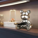 Modern silver geometric bear storage box living room decor statue by Decorbites