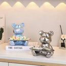 Modern silver geometric bear storage box living room decor statue by Decorbites