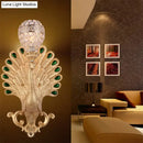 GobekUsa Modern Golden Peacock Wall Sconce with Crystal Bowl Shade – Elegant Bedside Lighting