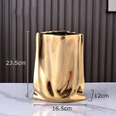 GobekUsa Gold Plated Pleated Texture Ceramic Vase for Desk Decor and Flower Arrangements