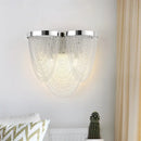 GobekUsa Modern Silver Tassel Wall Light with Rippling Chain Design - 2-Bulb Aluminum Sconce for Sitting Room Vogue Lighting
