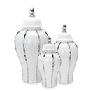 GobekUsa Silver Striped Porcelain Ginger Pot Vase.
