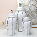 GobekUsa Silver Striped Porcelain Ginger Pot Vase.