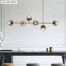 GobekUsa Smoke Gray Glass Hanging Pendant Light with Gold Finish - Modern Linear Design - 6 Head - Global