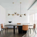 GobekUsa Smoke Gray Glass Hanging Pendant Light with Gold Finish - Modern Linear Design - 6 Head - Global