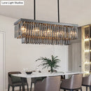 GobekUsa Modern Smoke Gray Crystal Block Island Lamp Chandelier - 10 Lights, Rectangle Shape, 31.5"/39" Wide, Black-Hanging