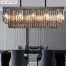 GobekUsa Modern Smoke Gray Crystal Block Island Lamp Chandelier - 10 Lights, Rectangle Shape, 31.5"/39" Wide, Black-Hanging