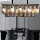 GobekUsa Modern Smoke Gray Crystal Block Island Lamp Chandelier - 10 Lights, Rectangle Shape, 31.5"/39" Wide, Black-Hanging