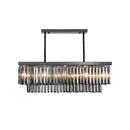 GobekUsa Modern Smoke Gray Crystal Block Island Lamp Chandelier - 10 Lights, Rectangle Shape, 31.5"/39" Wide, Black-Hanging