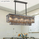 GobekUsa Modern Smoke Gray Crystal Block Island Lamp Chandelier - 10 Lights, Rectangle Shape, 31.5"/39" Wide, Black-Hanging