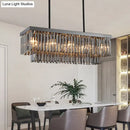 GobekUsa Modern Smoke Gray Crystal Block Island Lamp Chandelier - 10 Lights, Rectangle Shape, 31.5"/39" Wide, Black-Hanging