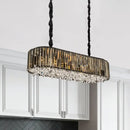 GobekUsa Modern Smoke Gray Crystal Pendant Light for Dining Room Island - 6 Heads, 3 Sided Design