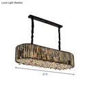 GobekUsa Modern Smoke Gray Crystal Pendant Light for Dining Room Island - 6 Heads, 3 Sided Design
