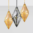 GobekUsa Diamond Glass LED Pendant Light Smoky Gray Amber Hanging Lamp for Living Room