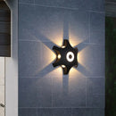 GobekUsa Modern Snowflake Outdoor LED Wall Light- Plastic, 6-Bulb Flush Mount Sconce in Black- Warm/White Light