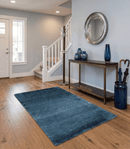 Dark Blue Hand-Knotted Solid Area Rug 2x3 - Silk Bamboo Blend